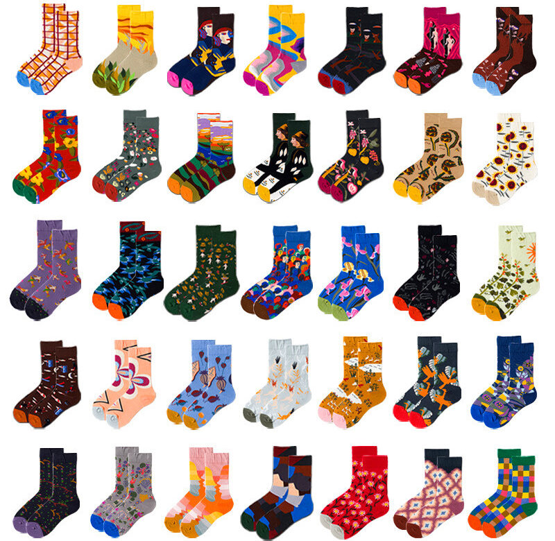 Nové oblíbené francouzské pánské a dámské ponožky s kulatým výstřihem móda kreativní volný čas legrační umění Harajuku abstraktní olejomalba ponožky