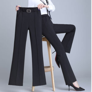 Office Lady Elegantní móda Flare Kalhoty Jaro Podzim Diamanty Vysoký Pas Univerzální Jednobarevné Ženy Ležérní Rovné kalhoty 2022