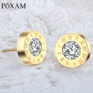 POXAM Fashion Nové římské číslice kulaté křišťálové malé náušnice pro ženy Muž Prohlášení osobnosti Šperky s kubickými zirkony