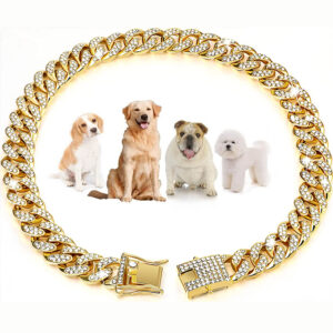 Personalizované obojky pro malé a středně velké psy Kočičí zlatý řetízkový diamantový kubánský obojek s designovým náhrdelníkem s bezpečnou přezkou