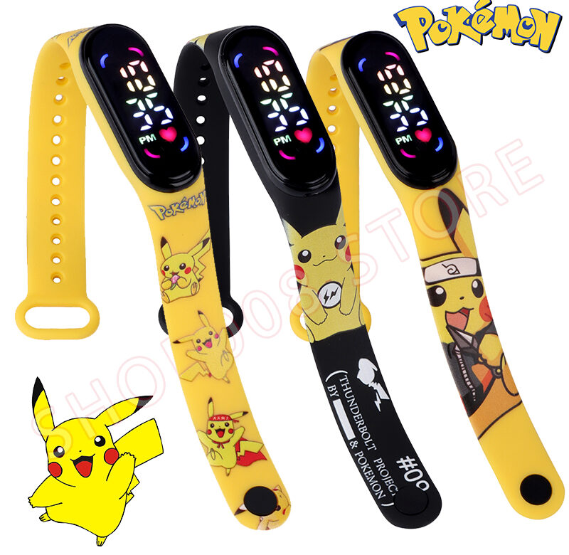 Pokemon pásek LED elektronické hodinky móda barevný náramek dotykový vodotěsný anime postava pikachu vzdělávací děti