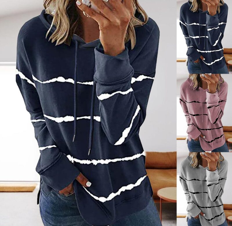 Polyesterové dámské topy Ležérní svetr s dlouhým rukávem pruhovaný potisk Dámská oversized mikina pro nákupy ropa de mujer 2020