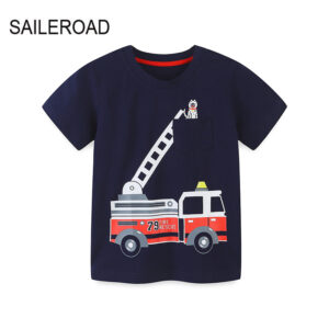 SAILEROAD Summer Vehicles Tričko Bavlna Trička Kreslený Požární vůz Trička Dětské Tričko Dívčí Topy Chlapci Dětské Oblečení
