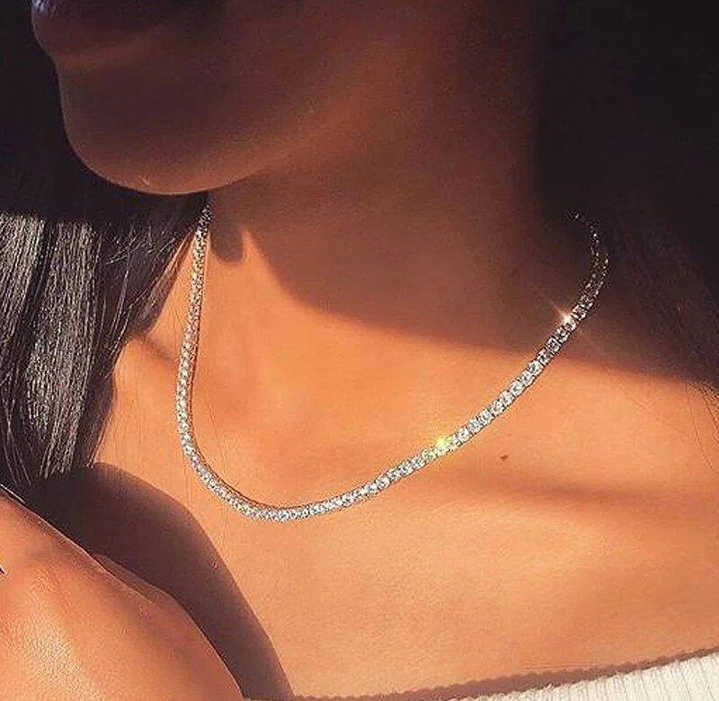 Sexy Choker Iced Out Tennis Chain Necklace For Women Luxury Cubic Zircon Crystal Short Hiphop Neck Accessories Jewelry OHN016
