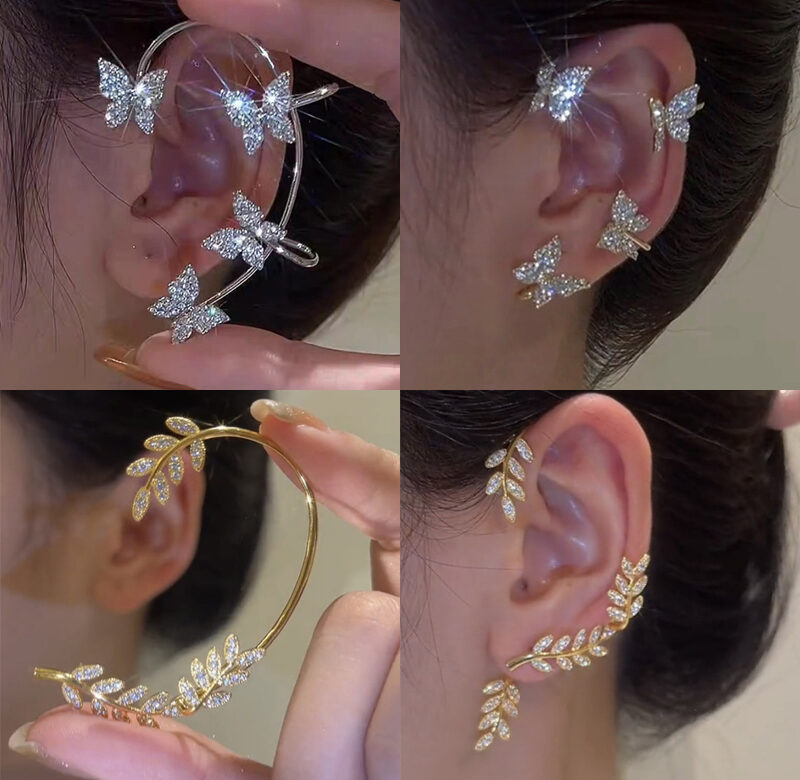 Postříbřené kovové náušnice s motýlkovými klipsy pro ženy Sponky do uší bez piercingu Šumivé zirkonové náušnice Módní šperky