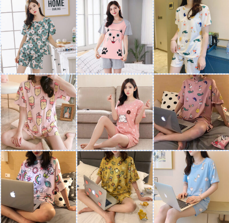 Povlečení na spaní Krásné domácí obleky Sexy pyžamo Pyžamový set s krátkým rukávem Dámské Pižama Útulná dívka Jaro Léto Společenská móda