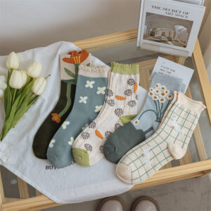 Ponožky pro ženy Jarní móda Roztomilé ženy Ponožka Květina Dlouhé Bavlněné Ponožky Japonský styl Prodyšné Ležérní Trendy Absorbovat pot