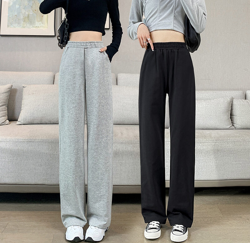 Sportovní kalhoty pro ženy rovné volné široké kalhoty s vysokým pasem ležérní tepláky černošedé kalhoty jaro korejská móda