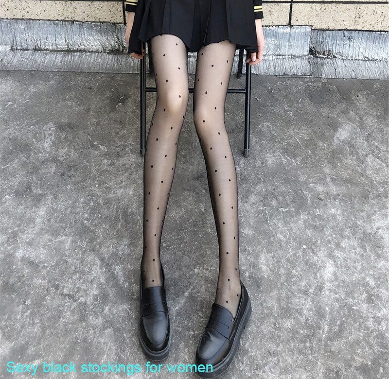 Spring Summer Autumn Polka Dot Stockings Women’s Thin Black Silk JK Socks Anti-Hook Silk Sexy Black Ins Trendy Pantyhose