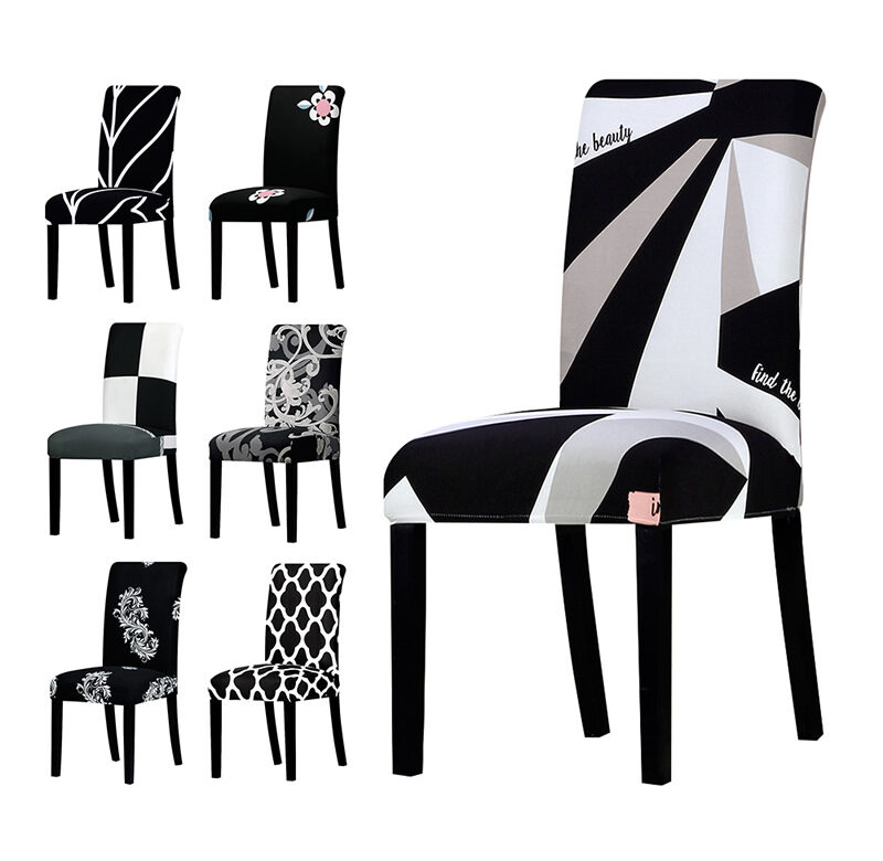Stretch Černobílý potah na židle Univerzální velikost Elastické potahy na židle Potahy Snímatelné Potahy na jídelní sedadla Banquet Hotel