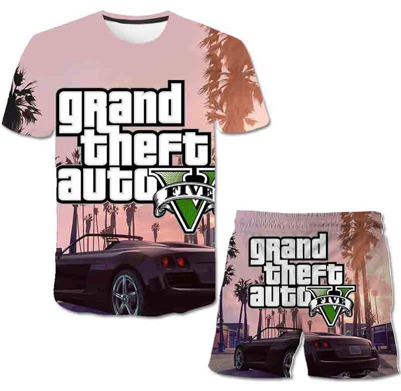 Letní dětská hra GTA 5 Oblečení Sportovní Oblečení pro Holčičku Chlapecká trička 2dílná sada Dětské Oblečení Dětské Dětské 1-14 let