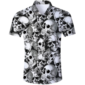 Letní havajská košile s lebkou pro muže 5xl plážová košile s 3D potiskem, krátký rukáv, knoflík, ležérní pánské košile s lebkou oversized camisa