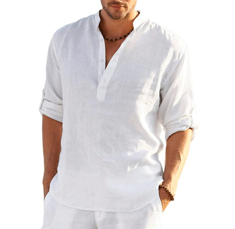 Letní pánské ležérní polokošile bavlněné prádlo halenka volný top s dlouhým rukávem formální společenská košile harajuku pánské oblečení