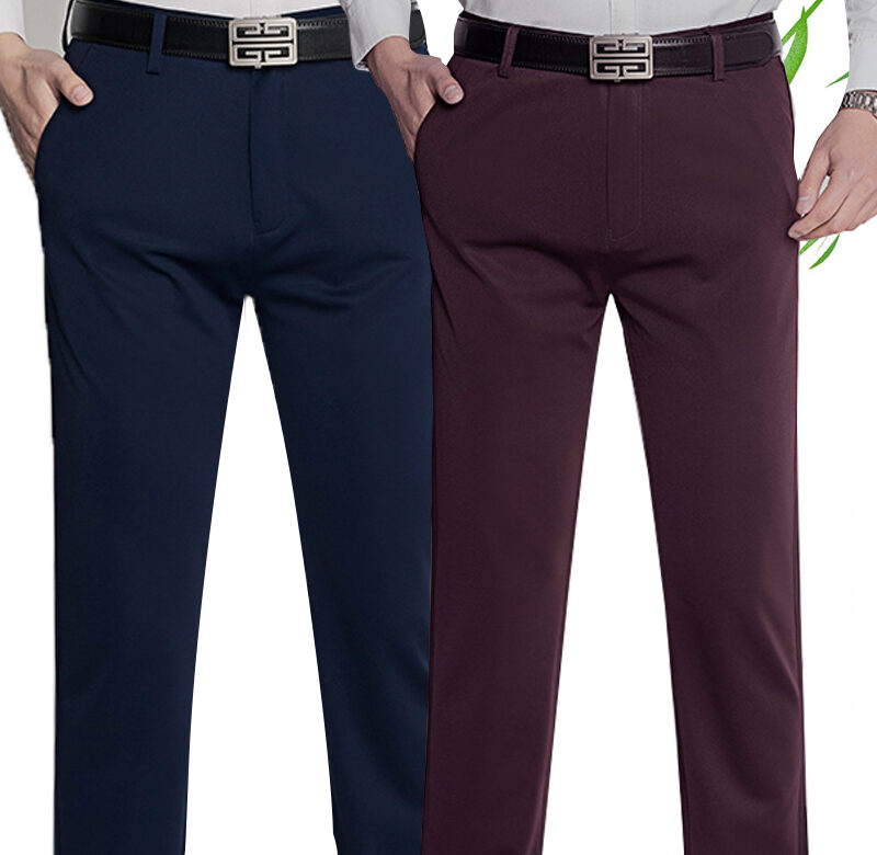 Letní tenké pánské ledové hedvábné čtyřstranné elastické kalhoty pro volný čas pracovní kalhoty volné prodyšné kalhoty pánské kalhoty středního a mladého věku