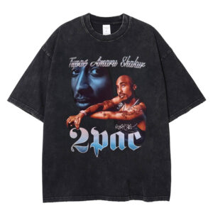 Letní Vintage seprané tričko Tupac Print Pánská 100% bavlna Trička Hip Hop Streetwear Tílko Harajuku Neformální trička Y2K Oblečení