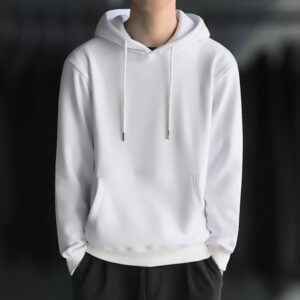 Sweatshirt Warm Drawstring Men Hoodie for Daily Wear Autumn Winter Solid Color Ribbed Cuff for Daily Wear