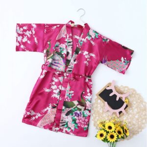 TELOTUNY Baby Kid Girls Sleeve Květinový potisk Hedvábný Satén Kimono Župany Župan Šněrování Tenký Cardigan Noční košile Oblečení na spaní