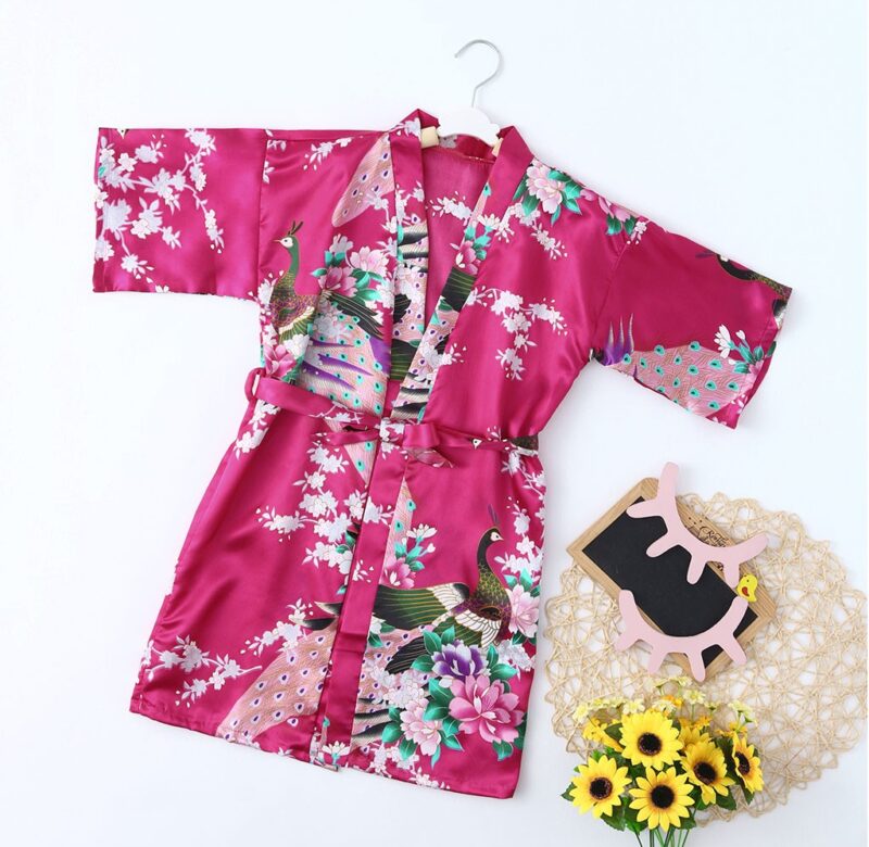 TELOTUNY Baby Kid Girls Sleeve Květinový potisk Hedvábný Satén Kimono Župany Župan Šněrování Tenký Cardigan Noční košile Oblečení na spaní