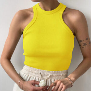 Tank Tops Women Yellow Casual Vest Sleeveless Camis Shoulder Women’s Tank Top Ribbed Knitted Tops Summer Woman Shirts Tank Top