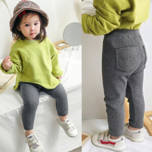 Toddler Girl Pencil Pants Ribbed Leggings Solid Cotton Kids Trouser Sweatpant Casual Sport Pant for Children from 2 to 6 Years
