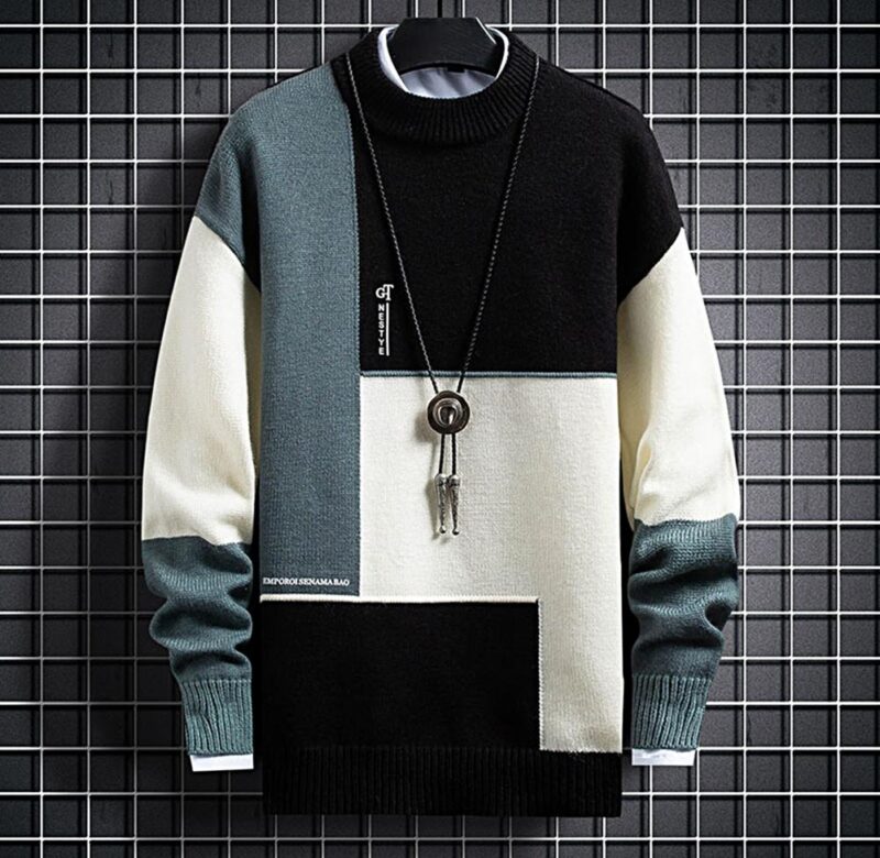 Trendy jarní svetr Volný zateplený tlustý streetwear pánský zimní svetr
