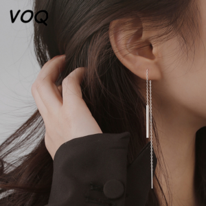VOQ Geometrické náušnice do uší pro ženy Temperamentní náušnice s dlouhým uchem Módní šperky stříbrné barvy