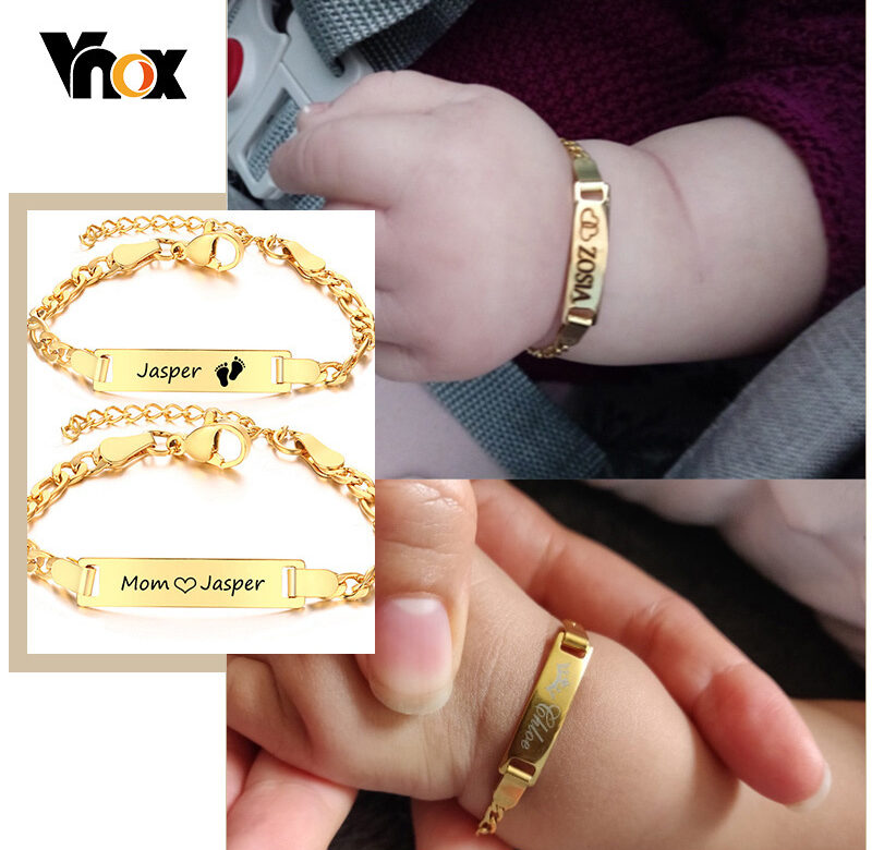 Vnox Personalizujte máma Náramky se jménem dítěte Nealergické Nerezová ocel Křest pro kojence Vlastní rodinné dárky z lásky Nastavitelné šperky