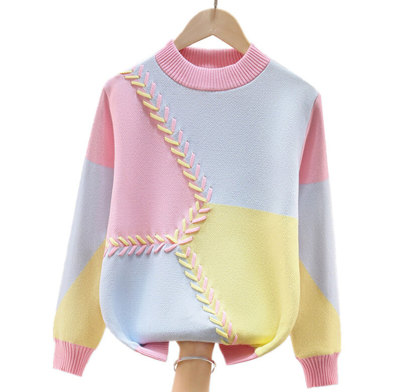 Teplý svetr pro dívky podzim zima děti pletený svetr vnitřní fleece pro děti 4 6 8 10 12 14 15 let nošení LC329