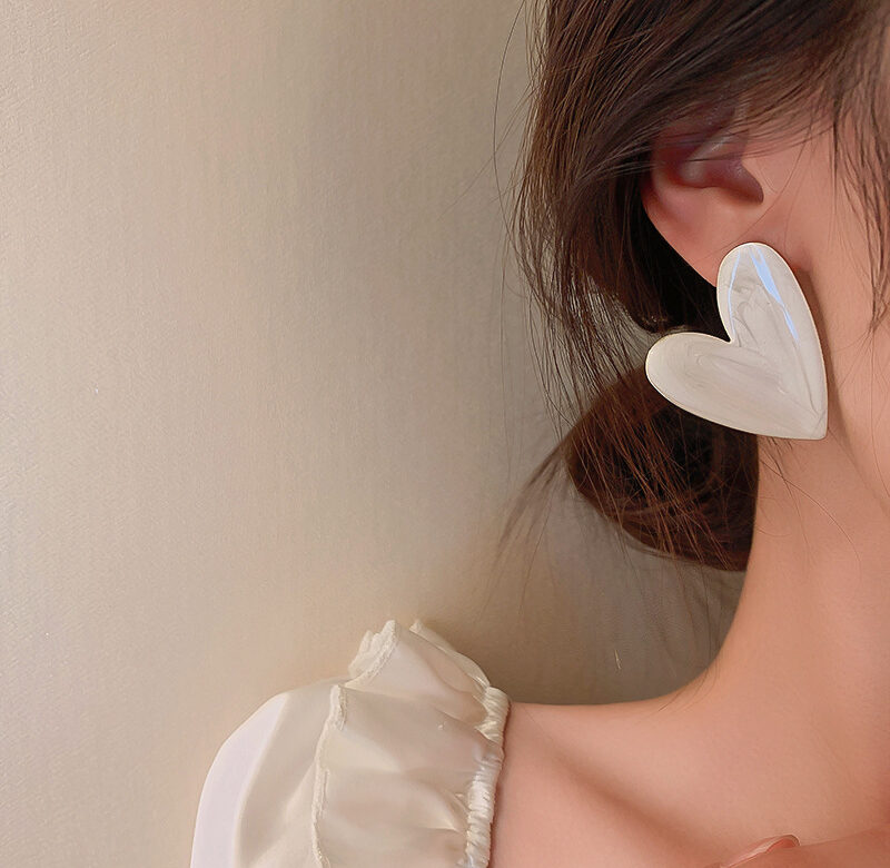 Bílá barva Velké srdce náušnice pro ženy Dívka Korejská Láska Drop Glaze Estetický každodenní život Minimalistické šperky Piercing do ucha