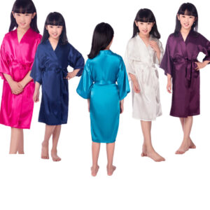 Velkoobchod Dívčí Jednobarevné Hedvábné Saténové Kimono Župany Děti Děti Župan Spací prádlo Vana Noční košile na svatbu Spa Party Narozeniny