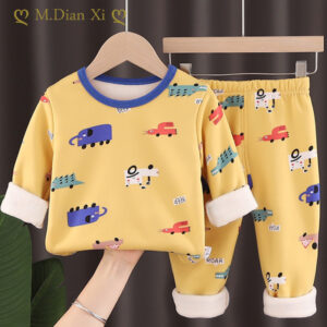 Zimní dětské oděvní soupravy Teplá fleecová pyžama pro chlapce Dívky Tlustší děti Dinosauří oblečení na spaní Dětské termoprádlo Pyžamo
