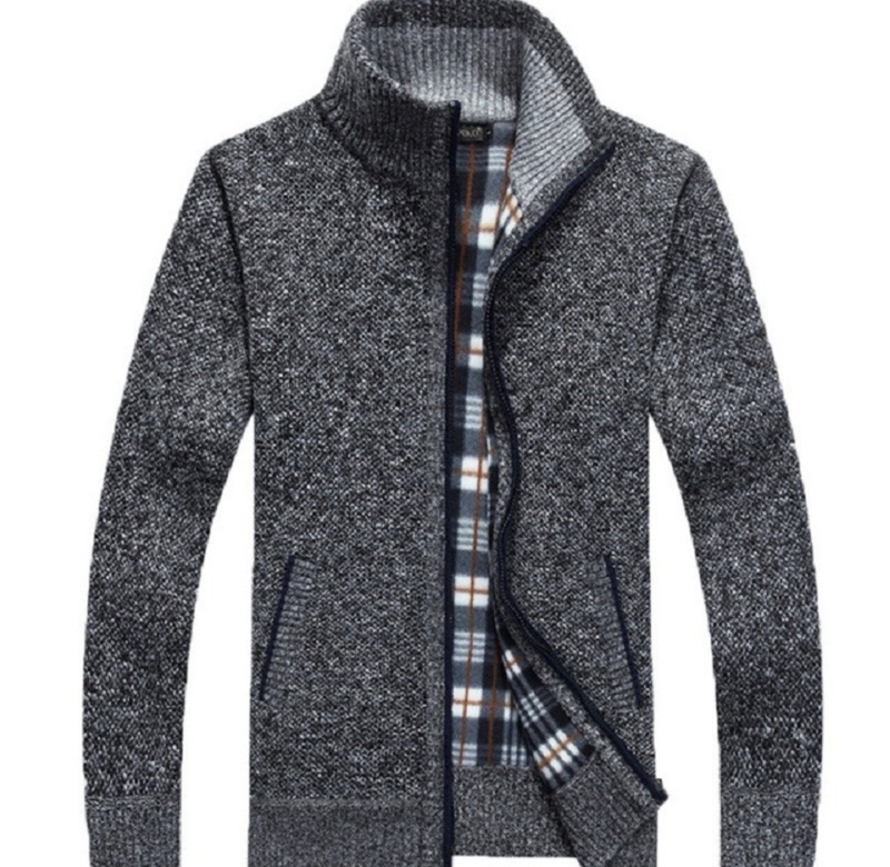 Zimní silný pánský pletený svetr kabát off bílý svetr s dlouhým rukávem fleece s plným zipem, pánské ležérní oblečení větší velikosti na podzim