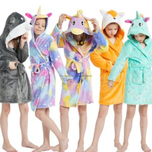 Zimní jednorožec koupací župan pro dívky pyžama Zvířecí župan s kapucí děti župan Chlapci oblečení na spaní dětský župan