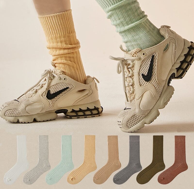 Dámské dlouhé trubkové ponožky organická bavlna pevné teplé vysoké podkolenky Dámské módní punčochy v japonském stylu dlouhé ponožky