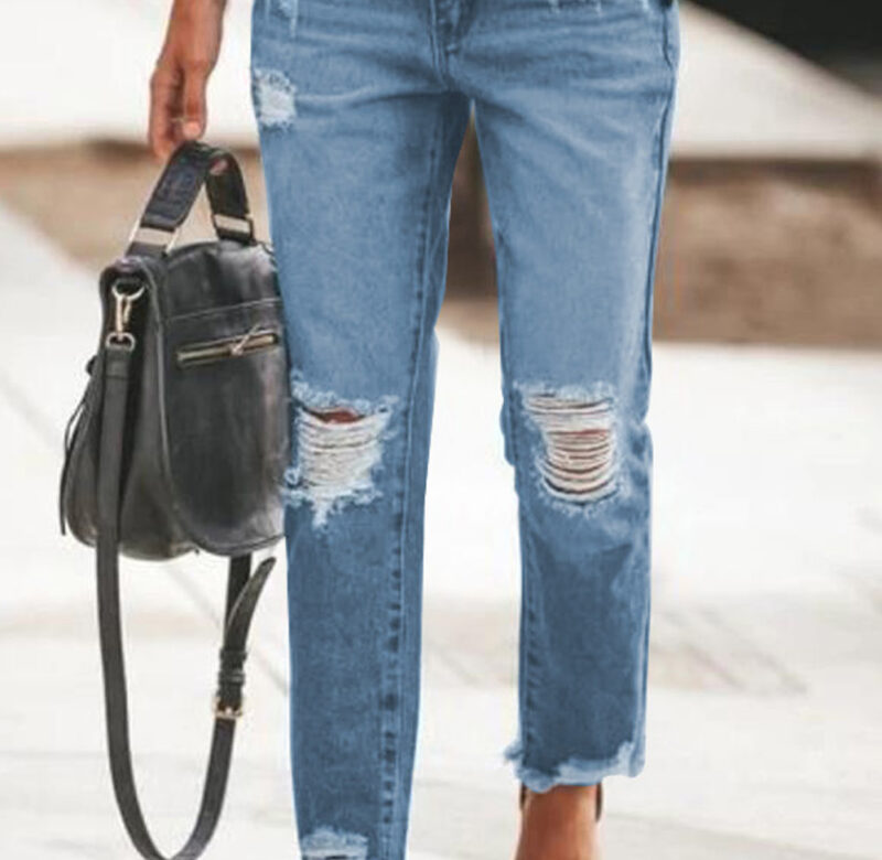 Dámské džíny rovné roztrhané džíny se středním pasem