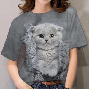 Dámská trička pro dívky Tričko s 3D tiskem Kočičí grafika Letní móda Neformální Street Krátký rukáv Topy Trička Dámské Y2k oblečení