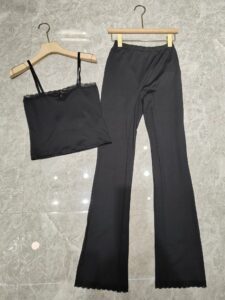 Dámské topy tílko s černými kalhotami Bootcat Soupravy Tenký Bavlna Sexy Streetwear Oblečení Originální kvalita oblečení