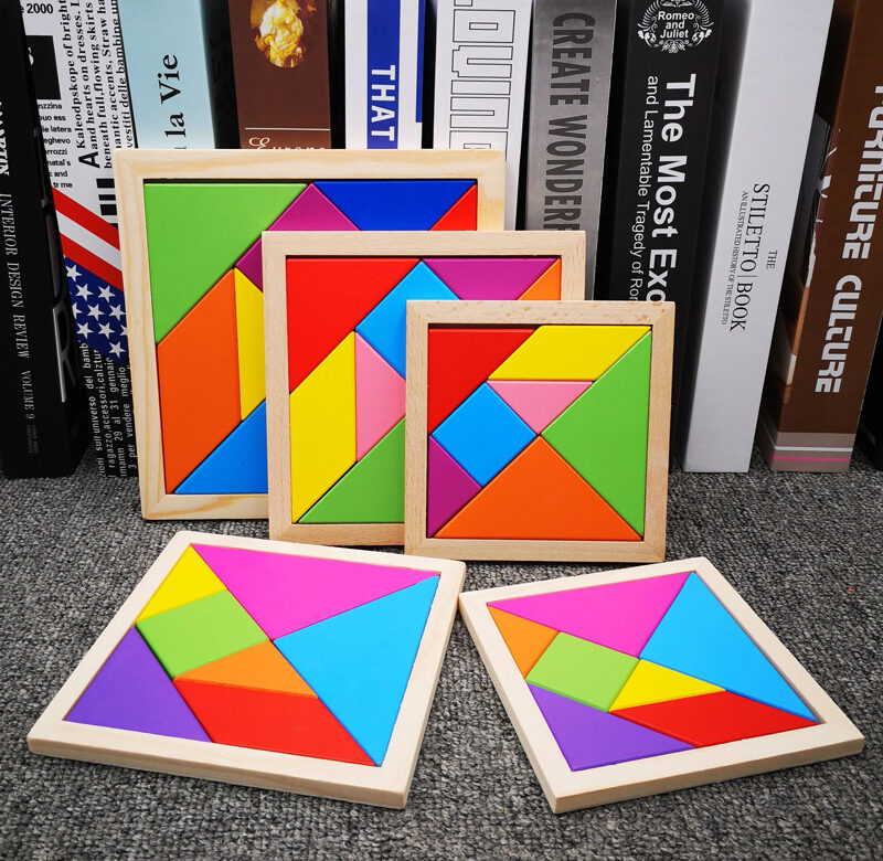 Dřevěné puzzle Tangram pro děti se 7 barevnými dílky,Vzdělávací hlavolam,Učící hračka pro chlapce a dívky, Zábavná párty