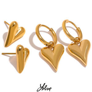Yhpup Nerezové Elegantní Srdce Huggie Hoop náušnice Charm Zlatá barva Tarnish Zdarma Trendy módní šperky pro ženy Bijoux