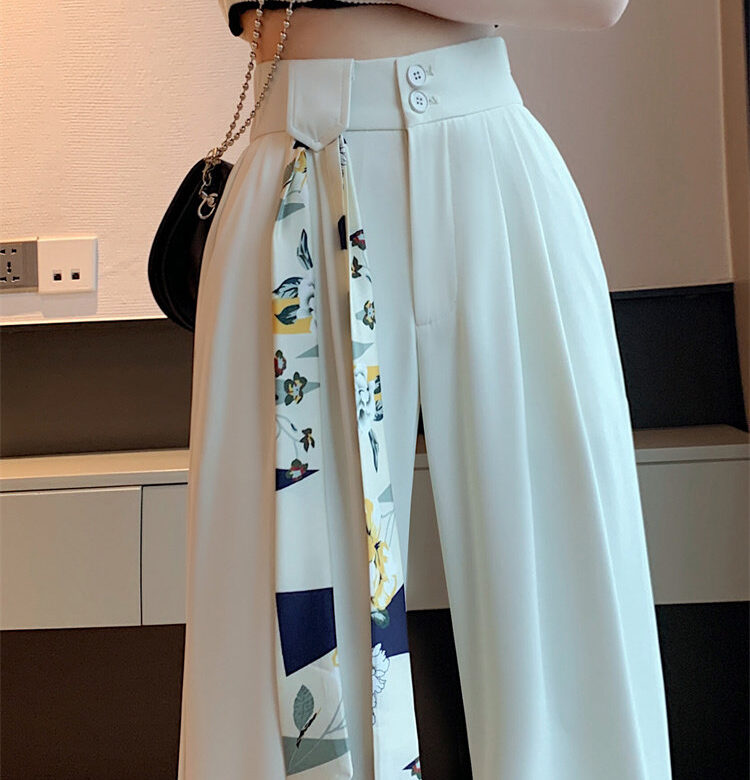 Yitimoky bílé kalhoty s vysokým pasem pro ženy jaro Nová korejská móda široké kalhoty se zapínáním na knoflíky Kancelářské dámské kalhoty pro volný čas
