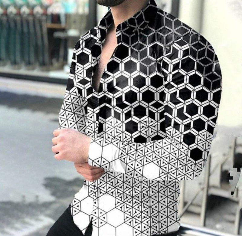 ZOGAA Pánská košile s dlouhým rukávem s 3D potiskem s dlouhým rukávem