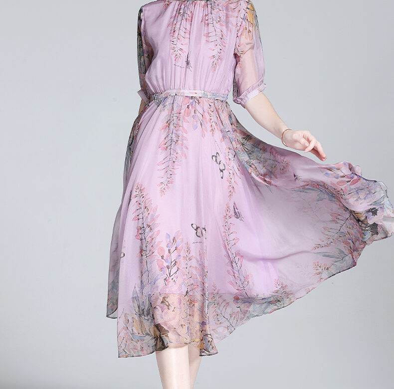 ZUO MAN RU Hedvábné šaty dámské léto nové luxusní dámské styl temperament dlouhá sukně fialová moruše hedvábná velká sukně