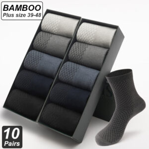 10 párů/šarže pánské ponožky z bambusového vlákna dlouhé černé obchodní měkké prodyšné nové vysoce kvalitní podzimní ponožky pro muže plus velikost 39-48