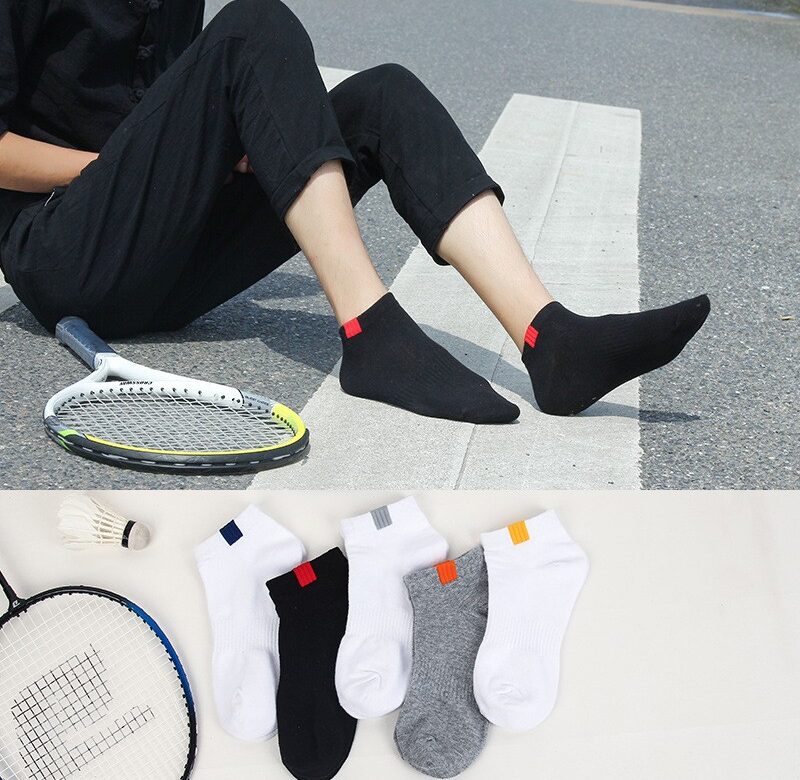 5 párů módní látkové standardní lodní ponožky jarní a letní tenké pánské jednobarevné sportovní ponožky