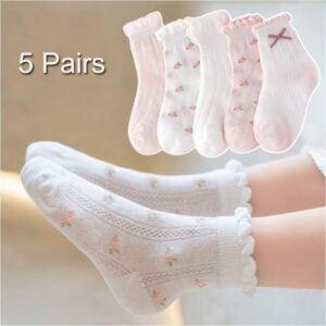 5 párů dětské ponožky jaro léto bavlna dívčí ponožky roztomilé květiny jahodový vzor pro děti miminko