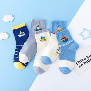 5 párů nových podzimních a zimních dětských ponožek Pruhované plachetnice chlapecké ponožky 4-8 let staré ponožky