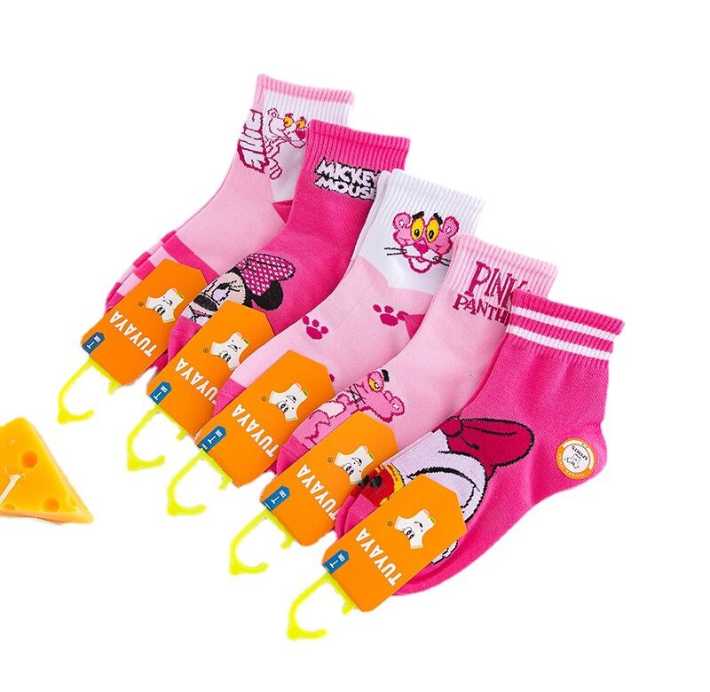 5 párů=10ks Disney Mickey Minnie Socks Cartoon Stitch Ponožky pro dívky Dětské ponožky Bavlněné Protiskluzové ponožky pro děti 2-12Y