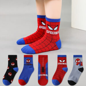 5 párů Disney Baby Socks Spiderman kreslený anime bavlna Chlapecké trubkové ponožky děti Podzimní zimní ponožky