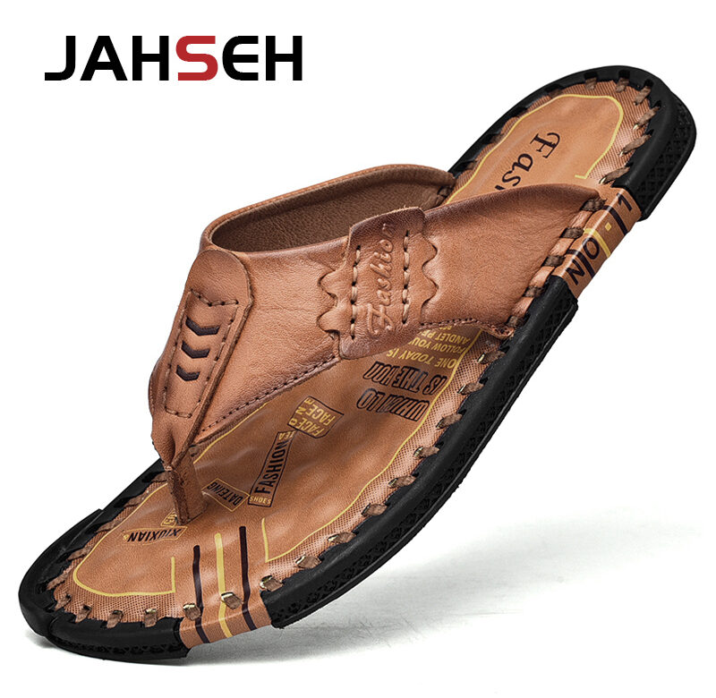 Značkové ručně vyráběné pantofle Vysoce kvalitní pánské žabky z pravé kůže Originální design Indoor & Outdoor Měkká plážová obuv pro volný čas