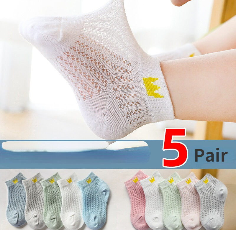 Roztomilé bavlněné kojenecké krátké ponožky 5 párů Batole Chlapci Dívčí Letní Síťovaná Tenká Ponožka Dětské Dětské Barevné Ponožky Kojenecká novorozenecká ponožka